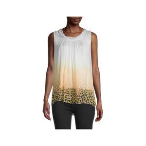 Le Marais NWT Women's Silk White Ombre Leopard Print Blouse, Size Medium